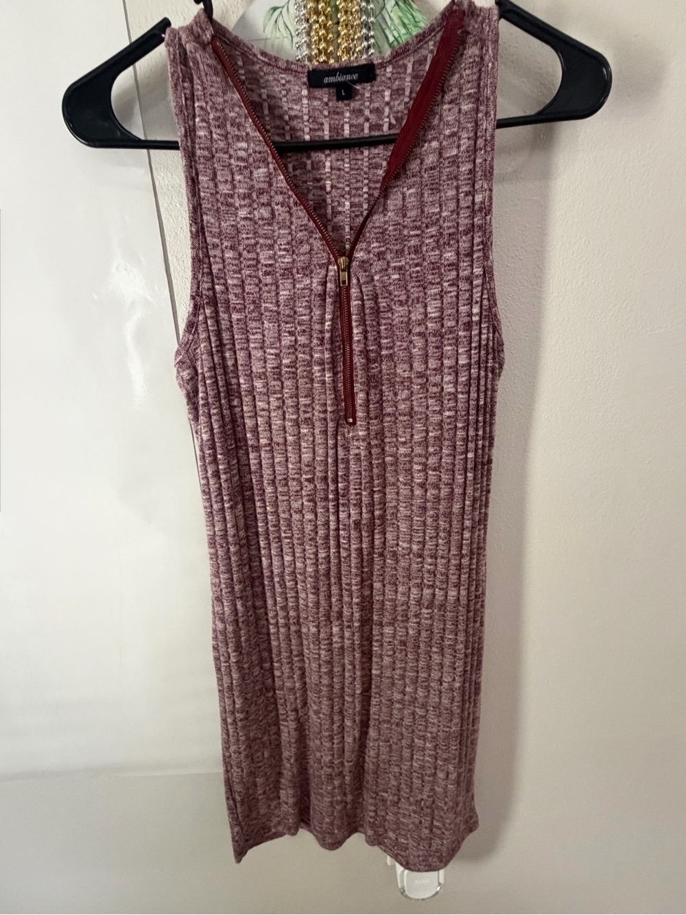 Ambiance Mauve Ribbed Zip-Front Sleeveless Knit Dress